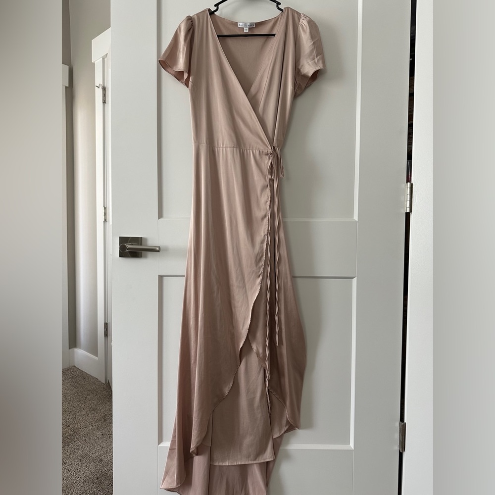 Baltic Born Krystal Satin Wrap Gown Small Champagne